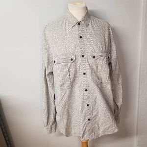 Tomato Mens Button Front Shirt Gray White Handwriting 100% Cotton Vintage XL